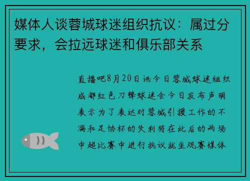 媒体人谈蓉城球迷组织抗议：属过分要求，会拉远球迷和俱乐部关系
