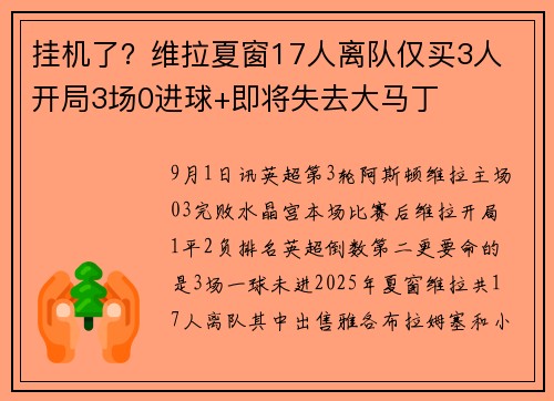 挂机了？维拉夏窗17人离队仅买3人 开局3场0进球+即将失去大马丁